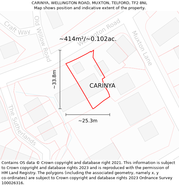 CARINYA, WELLINGTON ROAD, MUXTON, TELFORD, TF2 8NL: Plot and title map