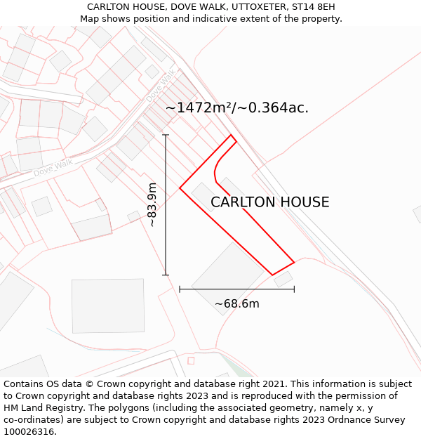CARLTON HOUSE, DOVE WALK, UTTOXETER, ST14 8EH: Plot and title map