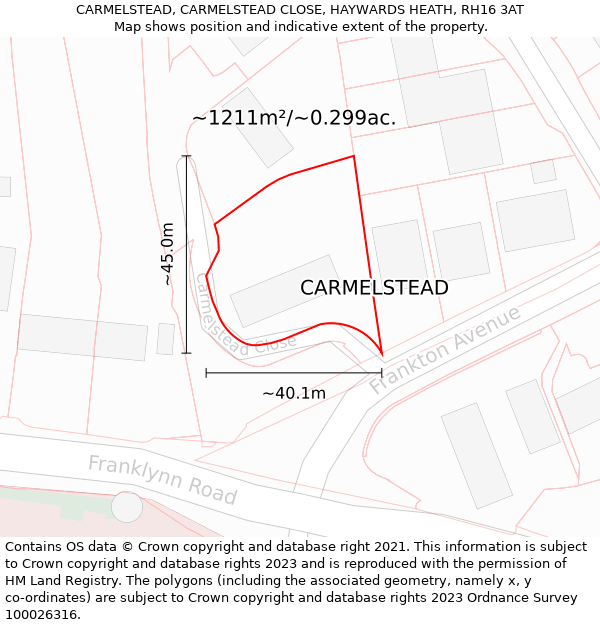 CARMELSTEAD, CARMELSTEAD CLOSE, HAYWARDS HEATH, RH16 3AT: Plot and title map