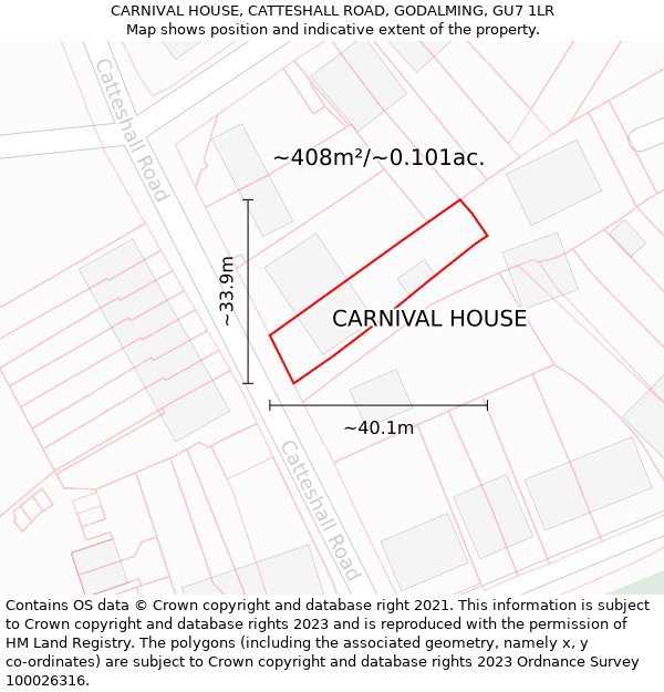 CARNIVAL HOUSE, CATTESHALL ROAD, GODALMING, GU7 1LR: Plot and title map