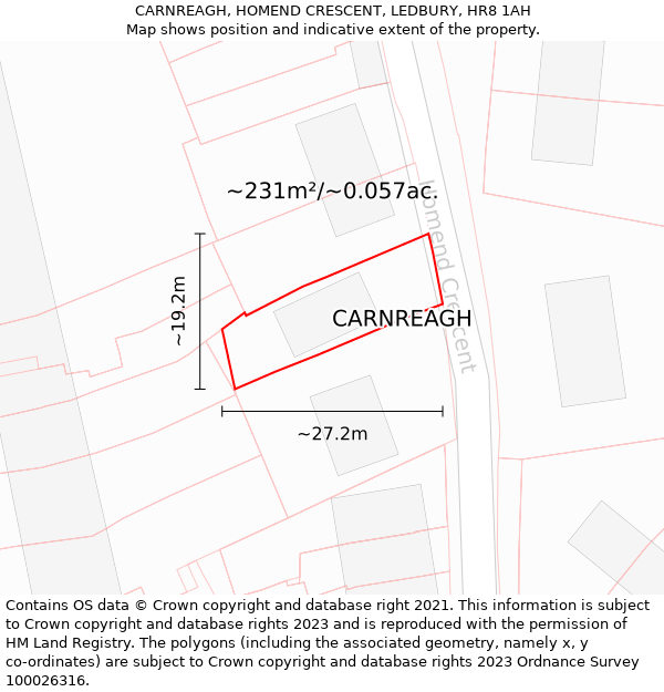 CARNREAGH, HOMEND CRESCENT, LEDBURY, HR8 1AH: Plot and title map