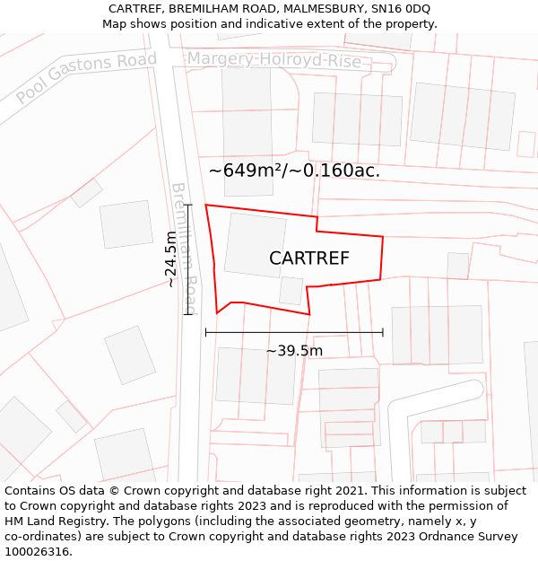 CARTREF, BREMILHAM ROAD, MALMESBURY, SN16 0DQ: Plot and title map