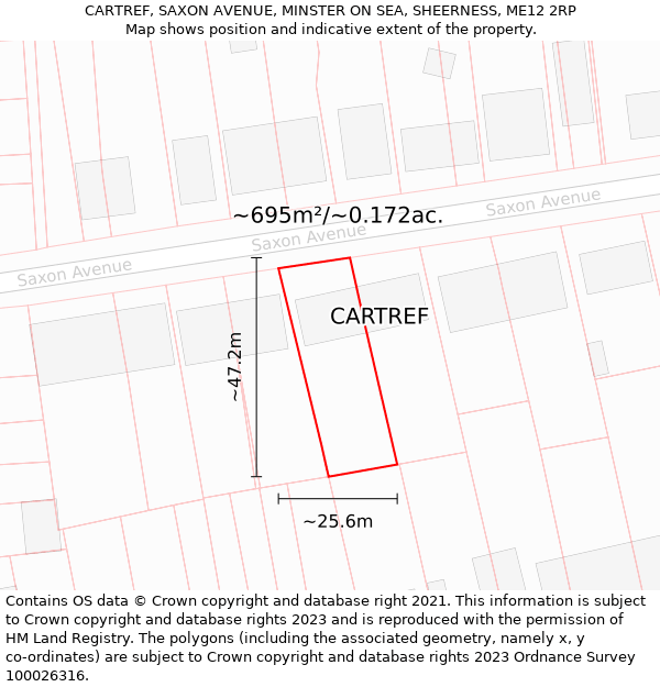 CARTREF, SAXON AVENUE, MINSTER ON SEA, SHEERNESS, ME12 2RP: Plot and title map