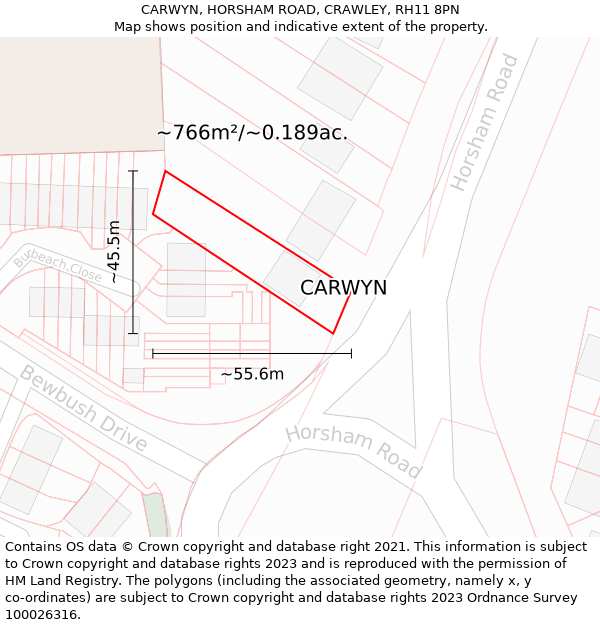 CARWYN, HORSHAM ROAD, CRAWLEY, RH11 8PN: Plot and title map