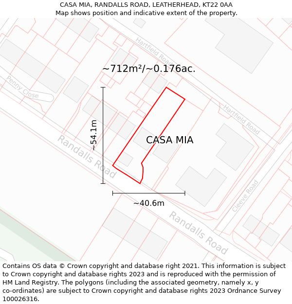 CASA MIA, RANDALLS ROAD, LEATHERHEAD, KT22 0AA: Plot and title map