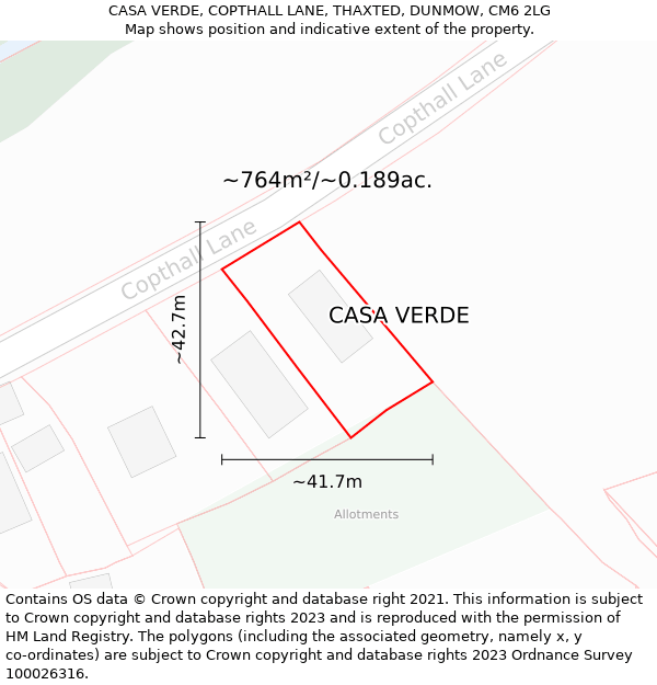 CASA VERDE, COPTHALL LANE, THAXTED, DUNMOW, CM6 2LG: Plot and title map