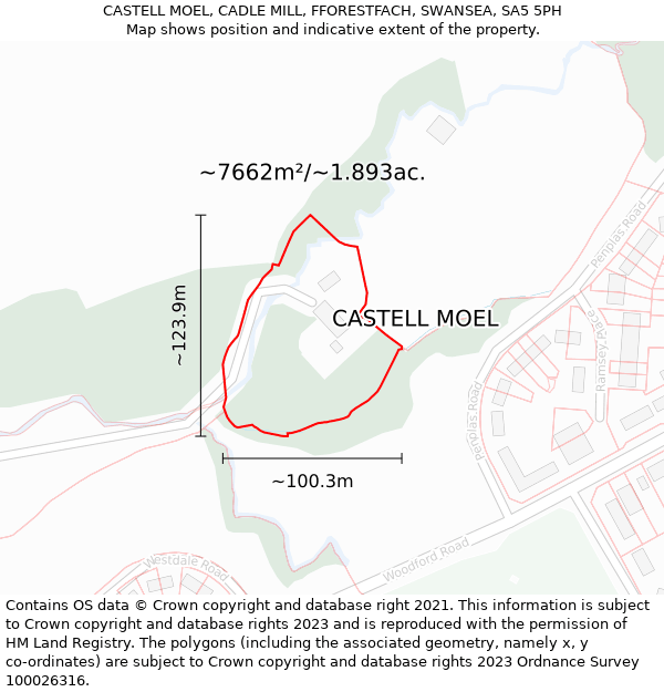 CASTELL MOEL, CADLE MILL, FFORESTFACH, SWANSEA, SA5 5PH: Plot and title map