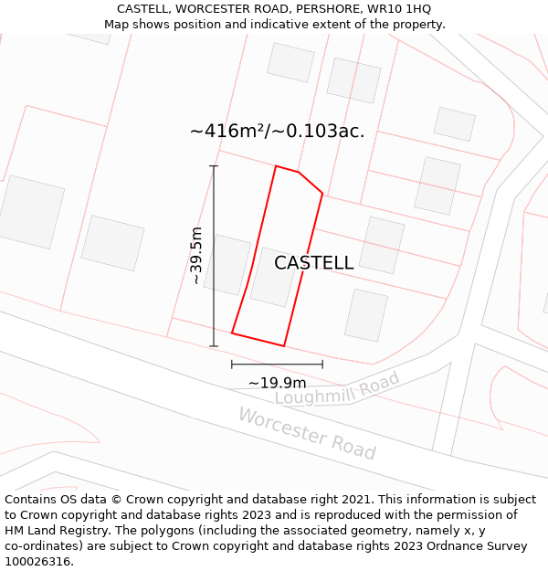 CASTELL, WORCESTER ROAD, PERSHORE, WR10 1HQ: Plot and title map