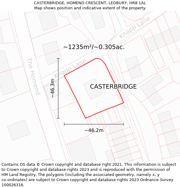 CASTERBRIDGE, HOMEND CRESCENT, LEDBURY, HR8 1AL: Plot and title map