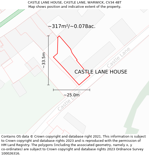 CASTLE LANE HOUSE, CASTLE LANE, WARWICK, CV34 4BT: Plot and title map