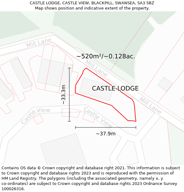 CASTLE LODGE, CASTLE VIEW, BLACKPILL, SWANSEA, SA3 5BZ: Plot and title map