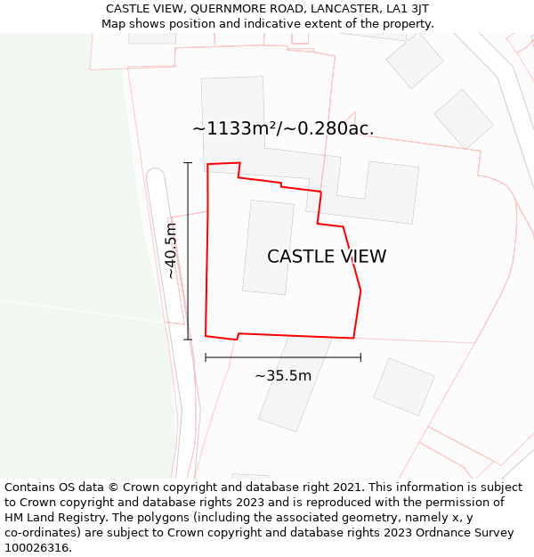 CASTLE VIEW, QUERNMORE ROAD, LANCASTER, LA1 3JT: Plot and title map