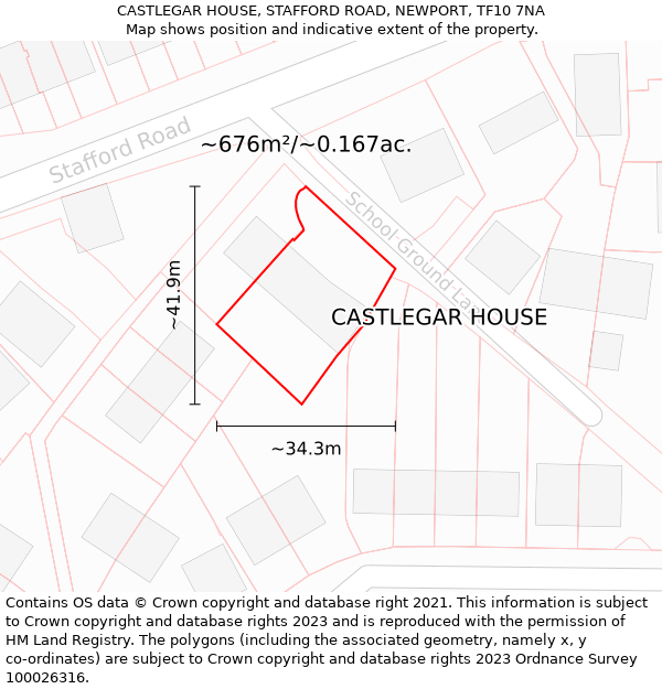 CASTLEGAR HOUSE, STAFFORD ROAD, NEWPORT, TF10 7NA: Plot and title map