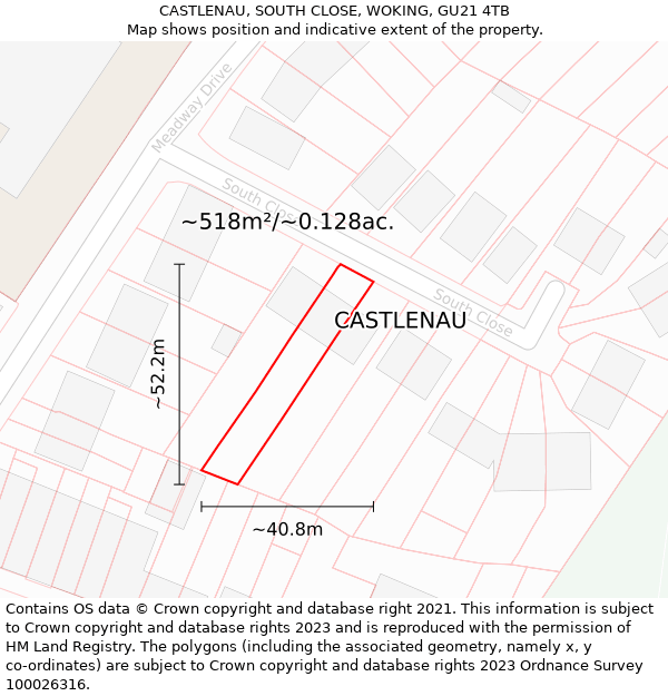 CASTLENAU, SOUTH CLOSE, WOKING, GU21 4TB: Plot and title map