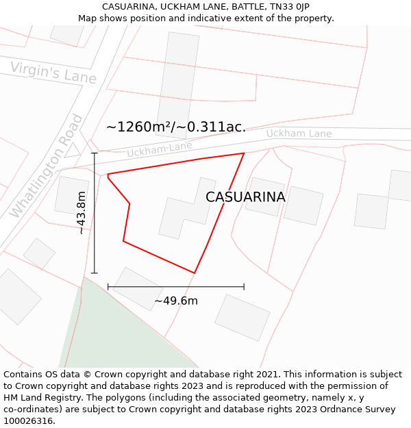 CASUARINA, UCKHAM LANE, BATTLE, TN33 0JP: Plot and title map