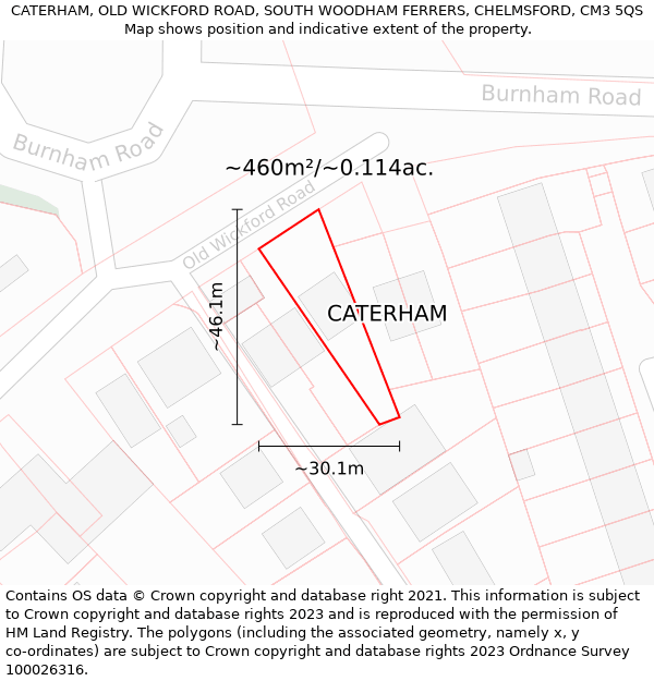 CATERHAM, OLD WICKFORD ROAD, SOUTH WOODHAM FERRERS, CHELMSFORD, CM3 5QS: Plot and title map