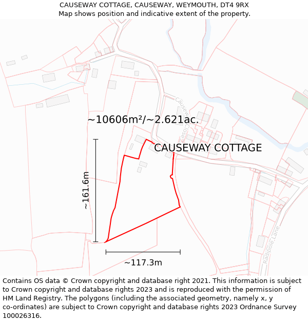 CAUSEWAY COTTAGE, CAUSEWAY, WEYMOUTH, DT4 9RX: Plot and title map