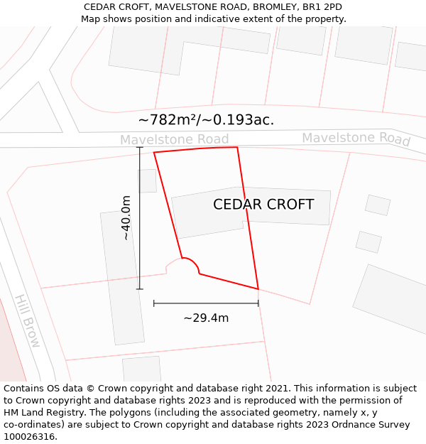 CEDAR CROFT, MAVELSTONE ROAD, BROMLEY, BR1 2PD: Plot and title map
