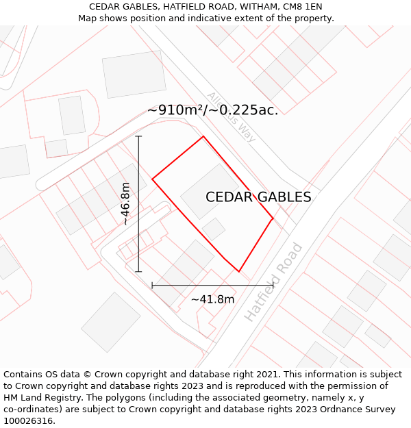 CEDAR GABLES, HATFIELD ROAD, WITHAM, CM8 1EN: Plot and title map