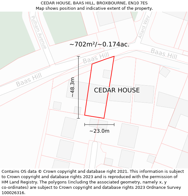 CEDAR HOUSE, BAAS HILL, BROXBOURNE, EN10 7ES: Plot and title map