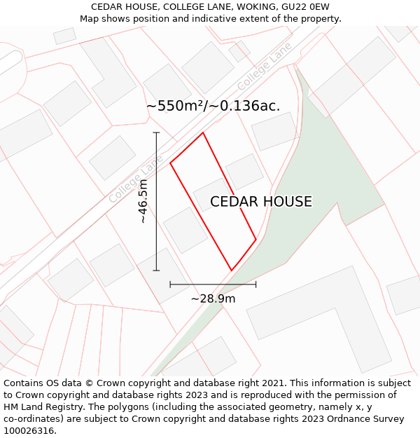 CEDAR HOUSE, COLLEGE LANE, WOKING, GU22 0EW: Plot and title map