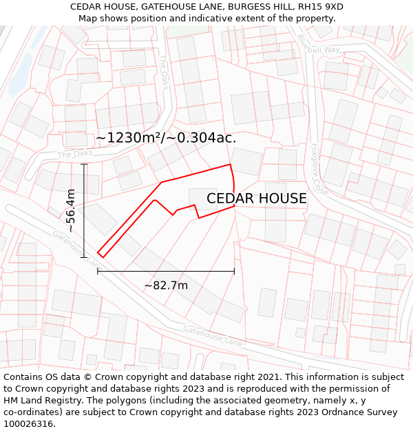 CEDAR HOUSE, GATEHOUSE LANE, BURGESS HILL, RH15 9XD: Plot and title map
