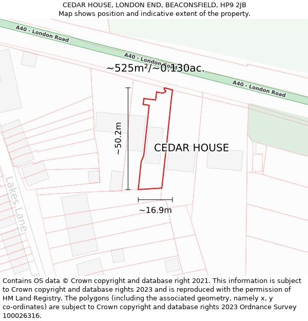 CEDAR HOUSE, LONDON END, BEACONSFIELD, HP9 2JB: Plot and title map