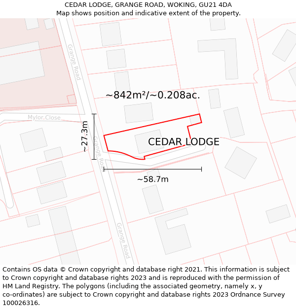 CEDAR LODGE, GRANGE ROAD, WOKING, GU21 4DA: Plot and title map
