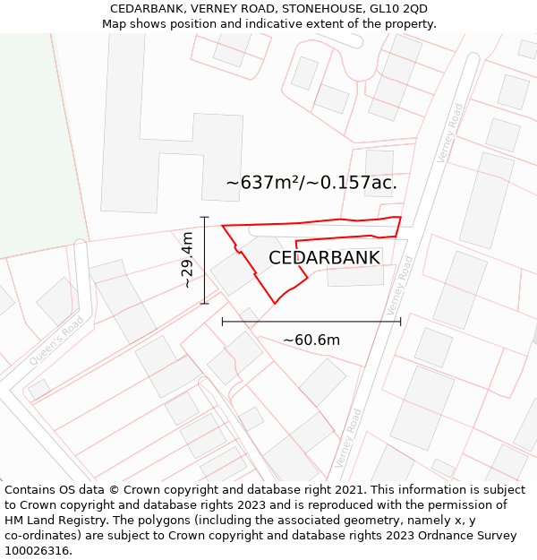 CEDARBANK, VERNEY ROAD, STONEHOUSE, GL10 2QD: Plot and title map