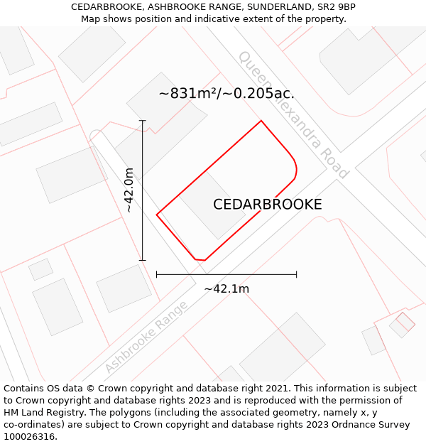 CEDARBROOKE, ASHBROOKE RANGE, SUNDERLAND, SR2 9BP: Plot and title map