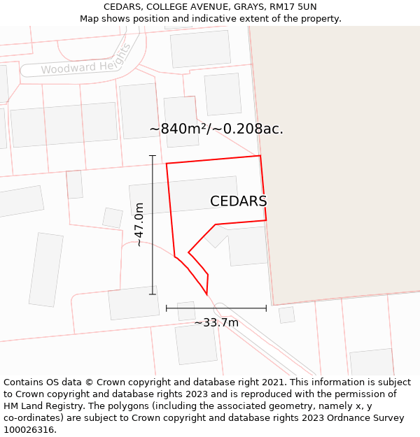 CEDARS, COLLEGE AVENUE, GRAYS, RM17 5UN: Plot and title map