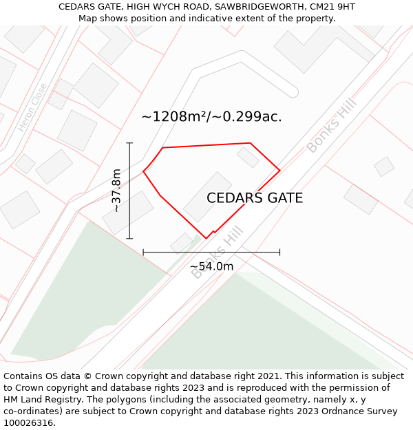 CEDARS GATE, HIGH WYCH ROAD, SAWBRIDGEWORTH, CM21 9HT: Plot and title map