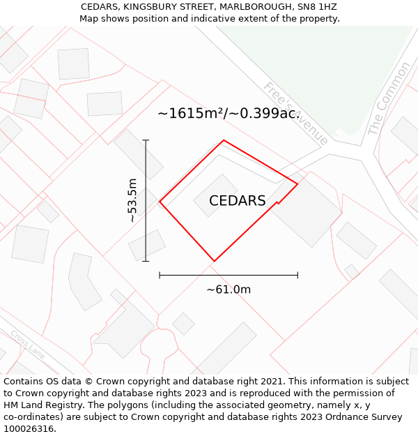 CEDARS, KINGSBURY STREET, MARLBOROUGH, SN8 1HZ: Plot and title map