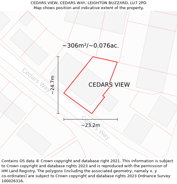 CEDARS VIEW, CEDARS WAY, LEIGHTON BUZZARD, LU7 2PD: Plot and title map