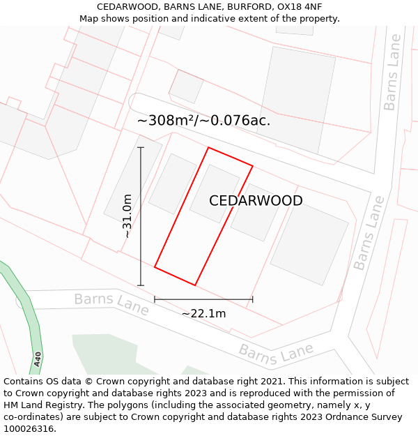 CEDARWOOD, BARNS LANE, BURFORD, OX18 4NF: Plot and title map