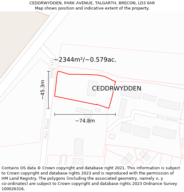 CEDDRWYDDEN, PARK AVENUE, TALGARTH, BRECON, LD3 0AR: Plot and title map
