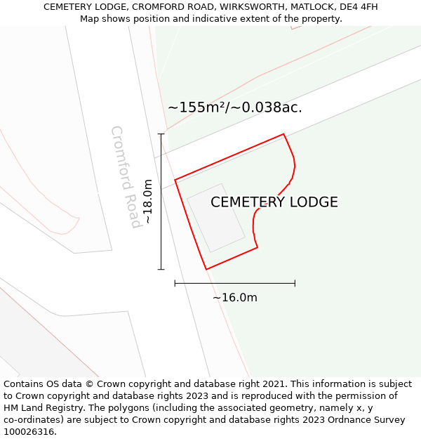 CEMETERY LODGE, CROMFORD ROAD, WIRKSWORTH, MATLOCK, DE4 4FH: Plot and title map