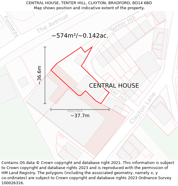 CENTRAL HOUSE, TENTER HILL, CLAYTON, BRADFORD, BD14 6BD: Plot and title map