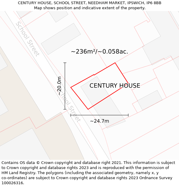 CENTURY HOUSE, SCHOOL STREET, NEEDHAM MARKET, IPSWICH, IP6 8BB: Plot and title map