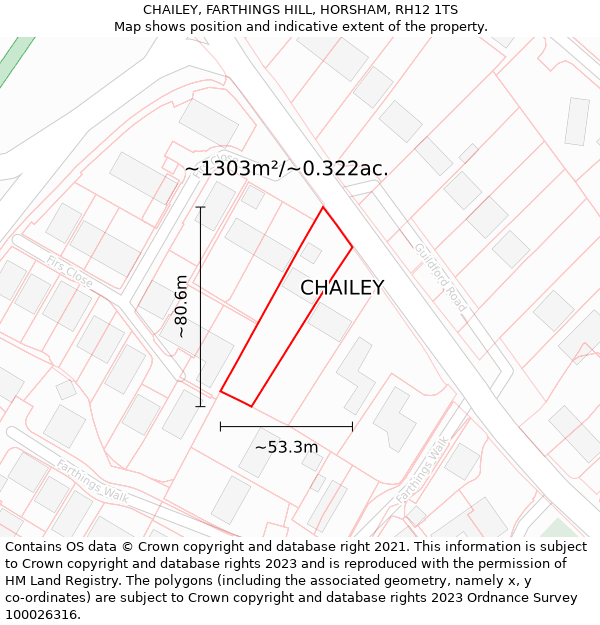 CHAILEY, FARTHINGS HILL, HORSHAM, RH12 1TS: Plot and title map