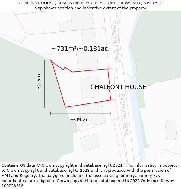 CHALFONT HOUSE, RESERVOIR ROAD, BEAUFORT, EBBW VALE, NP23 5DF: Plot and title map