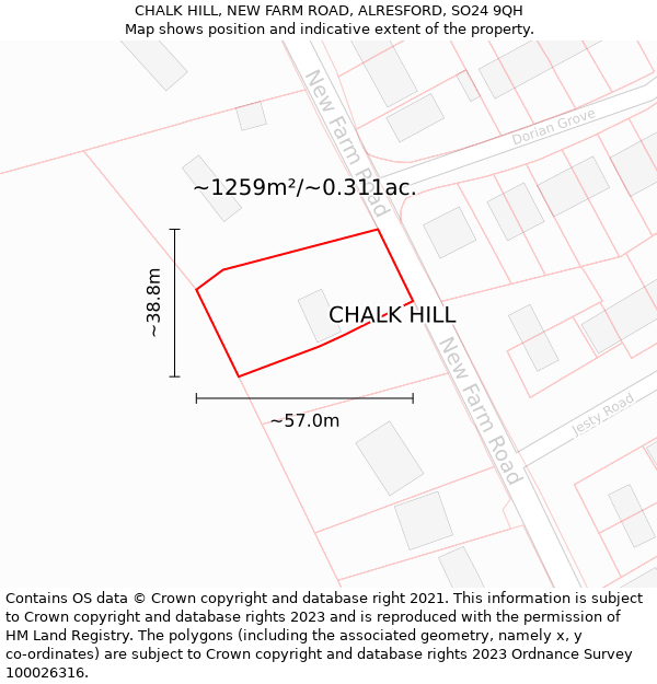 CHALK HILL, NEW FARM ROAD, ALRESFORD, SO24 9QH: Plot and title map