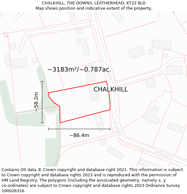 CHALKHILL, THE DOWNS, LEATHERHEAD, KT22 8LD: Plot and title map