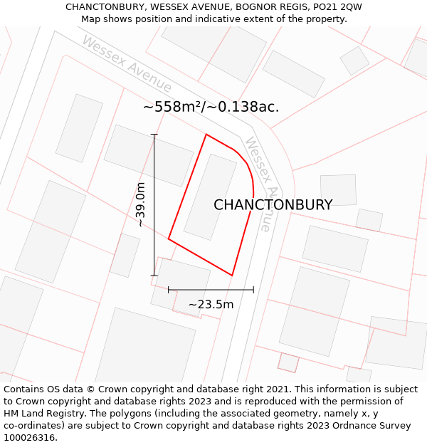 CHANCTONBURY, WESSEX AVENUE, BOGNOR REGIS, PO21 2QW: Plot and title map