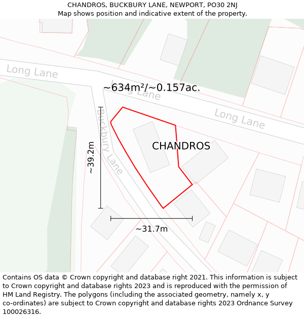 CHANDROS, BUCKBURY LANE, NEWPORT, PO30 2NJ: Plot and title map