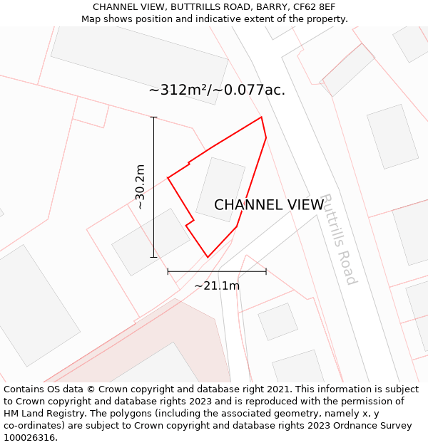 CHANNEL VIEW, BUTTRILLS ROAD, BARRY, CF62 8EF: Plot and title map