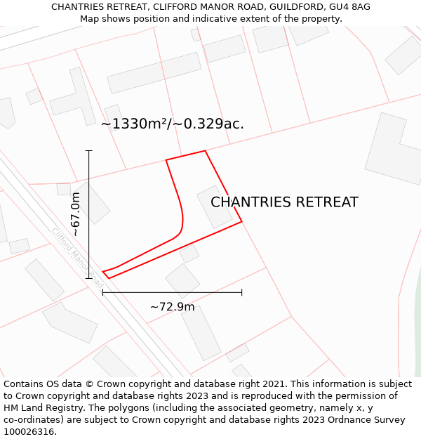 CHANTRIES RETREAT, CLIFFORD MANOR ROAD, GUILDFORD, GU4 8AG: Plot and title map