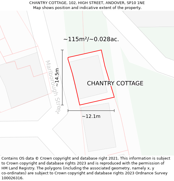 CHANTRY COTTAGE, 102, HIGH STREET, ANDOVER, SP10 1NE: Plot and title map