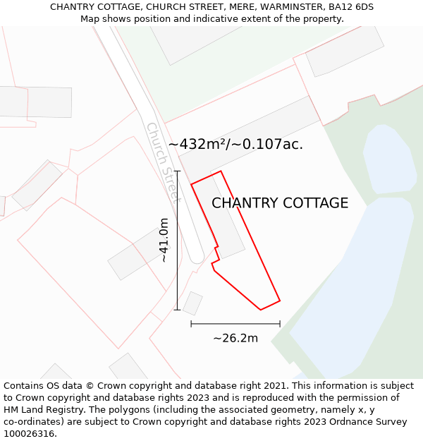 CHANTRY COTTAGE, CHURCH STREET, MERE, WARMINSTER, BA12 6DS: Plot and title map