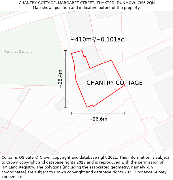 CHANTRY COTTAGE, MARGARET STREET, THAXTED, DUNMOW, CM6 2QN: Plot and title map